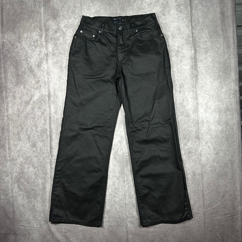 ASOS DESIGN Womens Black Coated Denim Wide Leg Jeans Waxed Finish 26/32 Y2K